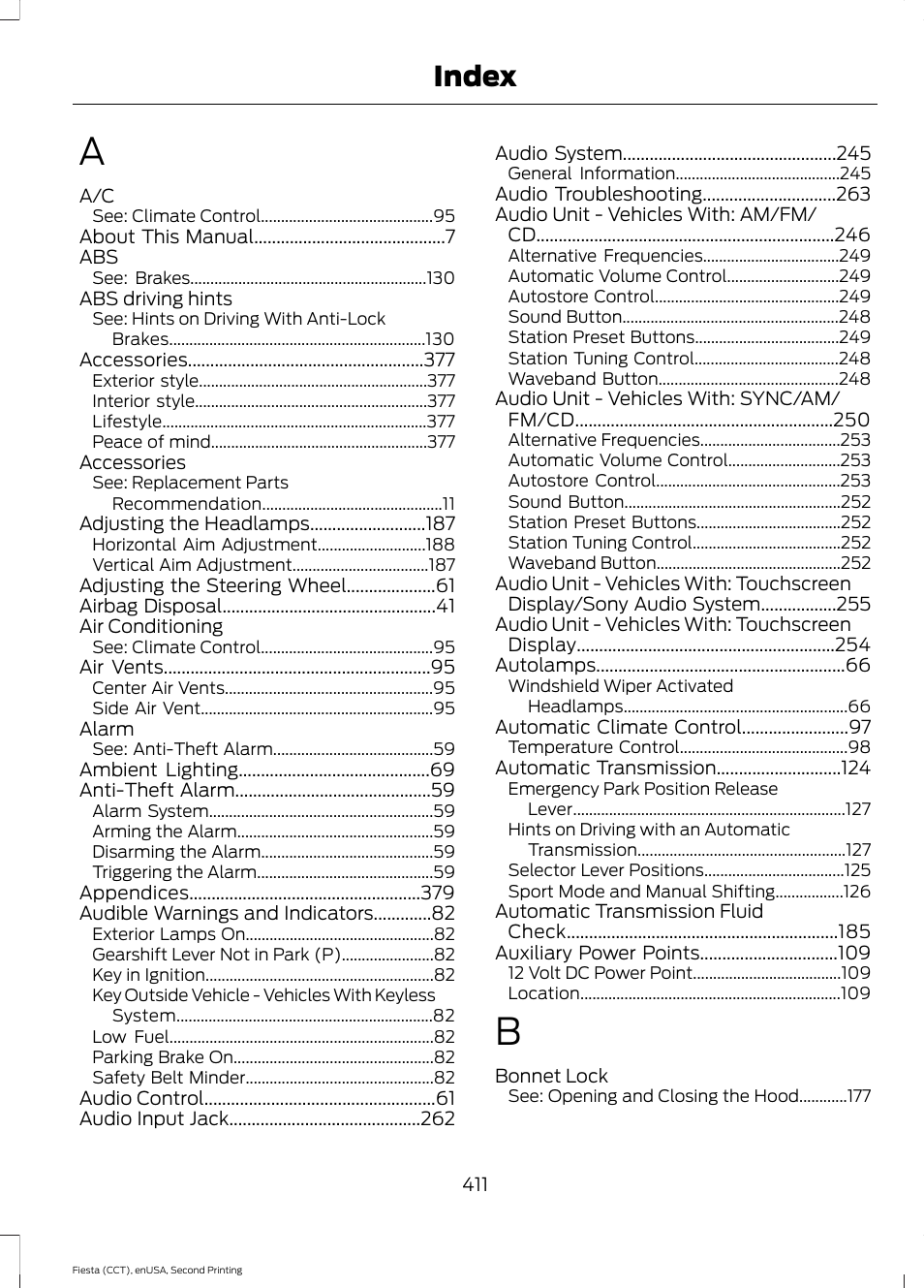 Index | FORD 2015 Fiesta User Manual | Page 414 / 423