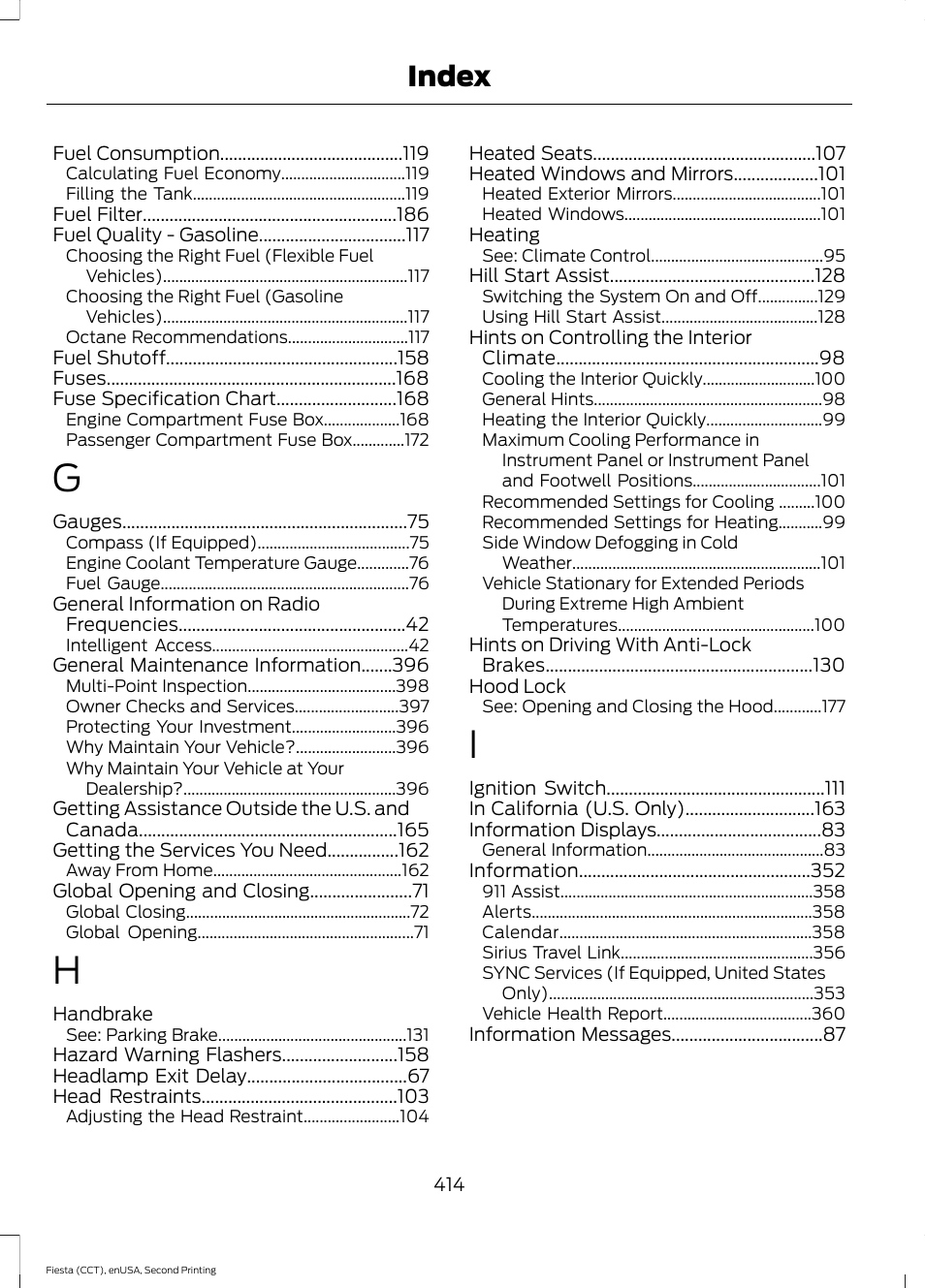 Index | FORD 2015 Fiesta User Manual | Page 417 / 423