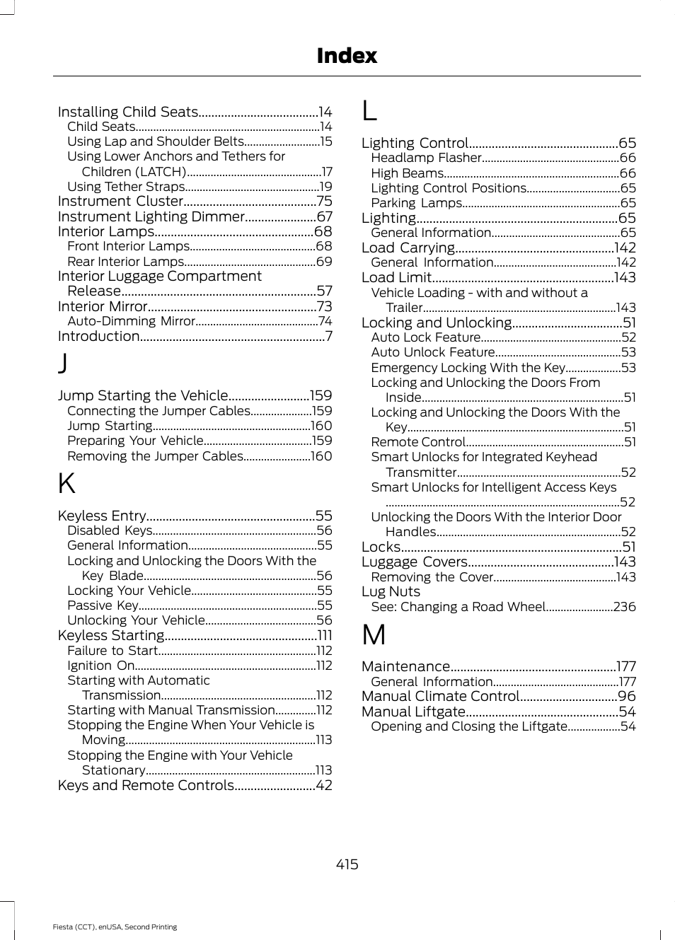 Index | FORD 2015 Fiesta User Manual | Page 418 / 423