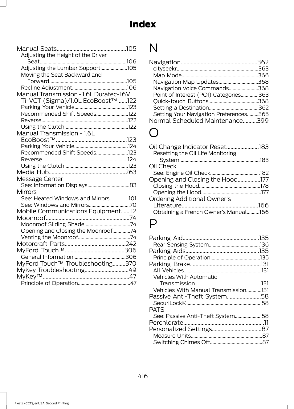 Index | FORD 2015 Fiesta User Manual | Page 419 / 423
