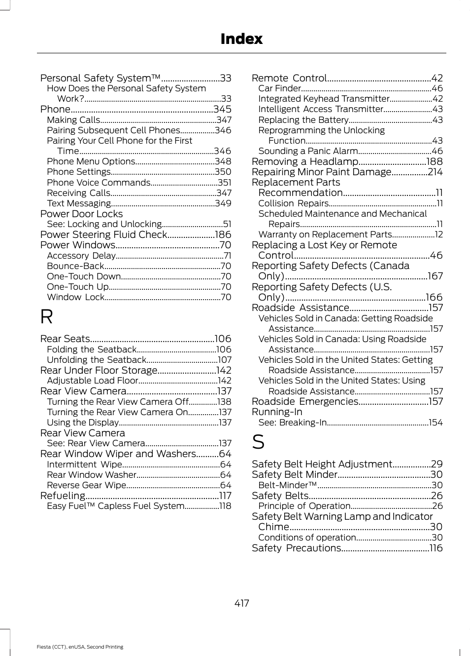 Index | FORD 2015 Fiesta User Manual | Page 420 / 423