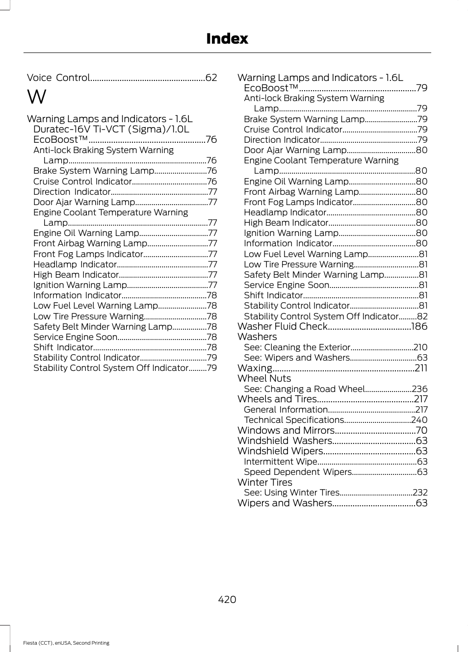 Index | FORD 2015 Fiesta User Manual | Page 423 / 423