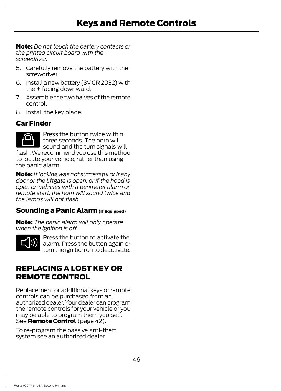Replacing a lost key or remote control, Replacing a lost key or remote, Control | Keys and remote controls | FORD 2015 Fiesta User Manual | Page 49 / 423