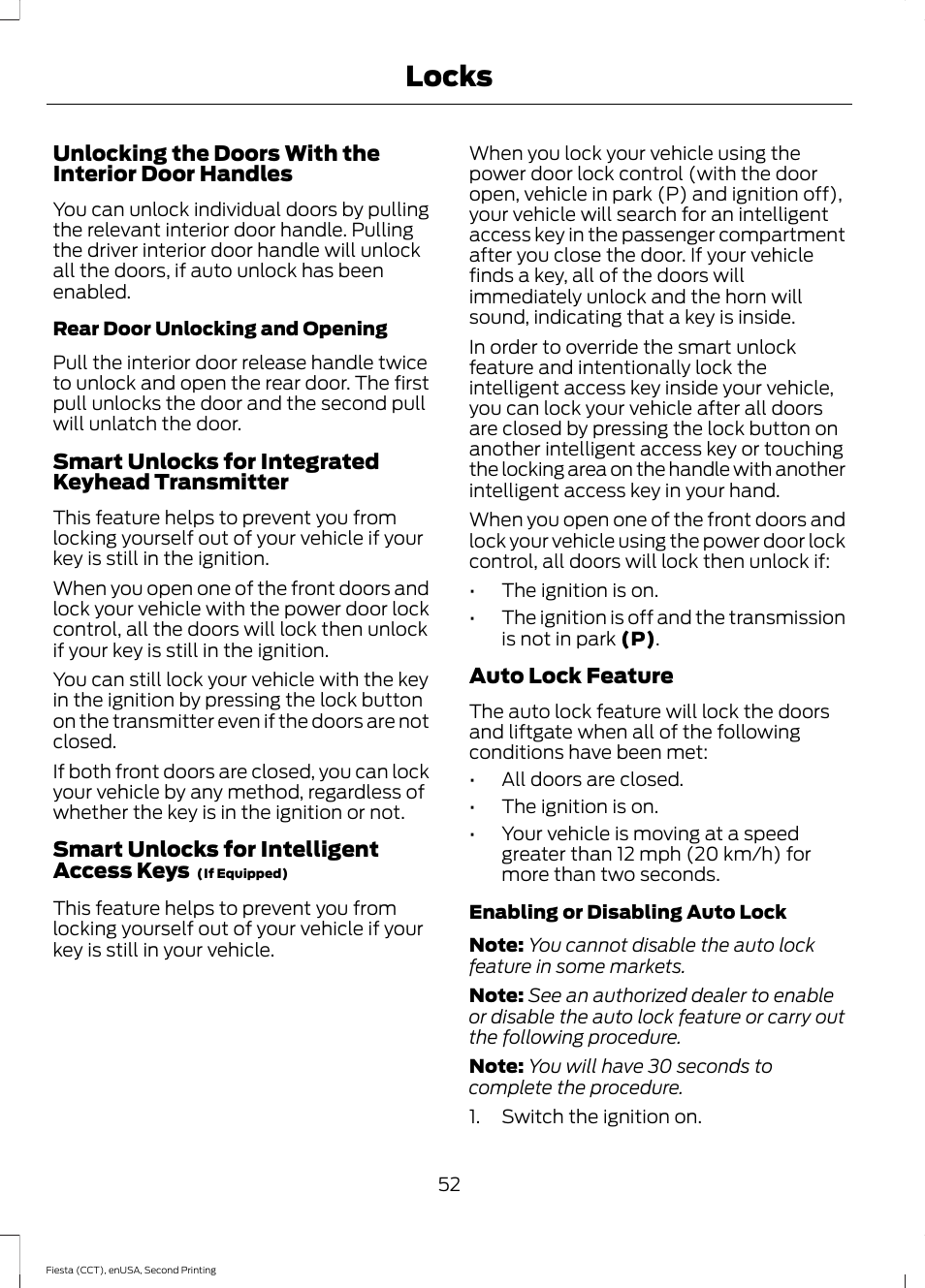 Locks | FORD 2015 Fiesta User Manual | Page 55 / 423