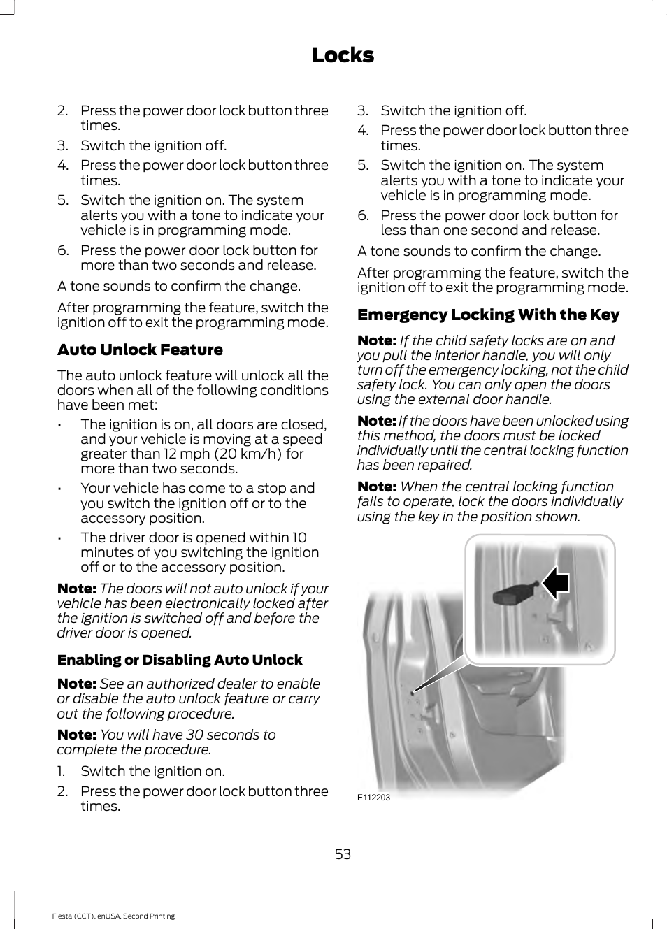 Locks | FORD 2015 Fiesta User Manual | Page 56 / 423