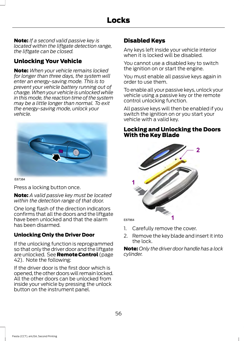 Locks | FORD 2015 Fiesta User Manual | Page 59 / 423