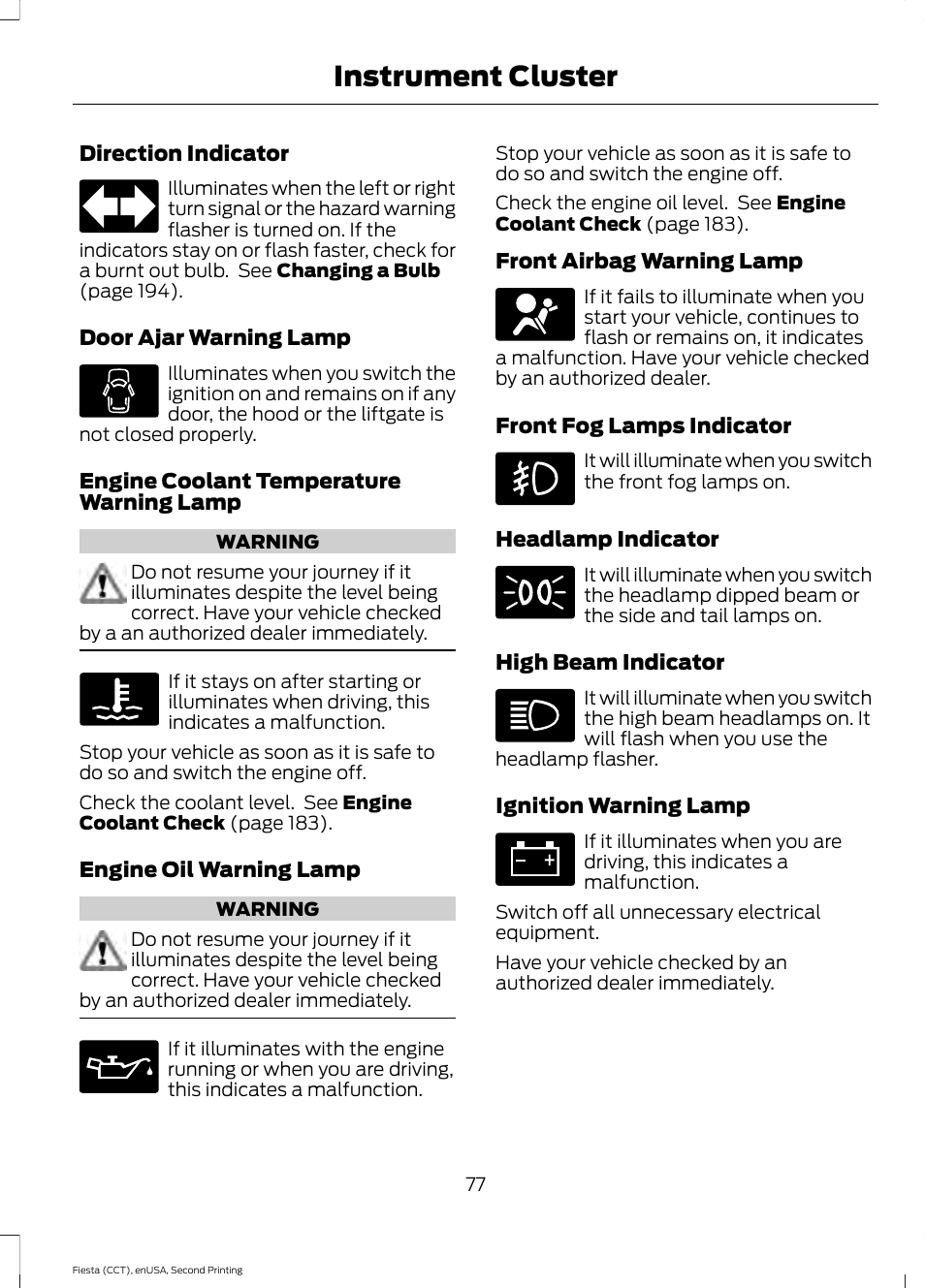 Instrument cluster | FORD 2015 Fiesta User Manual | Page 80 / 423