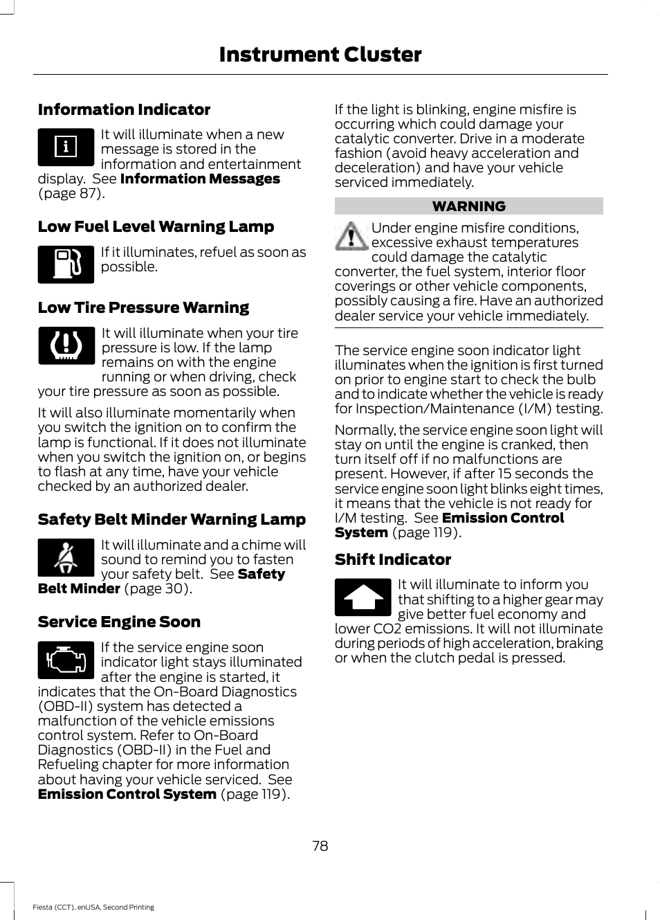 Instrument cluster | FORD 2015 Fiesta User Manual | Page 81 / 423