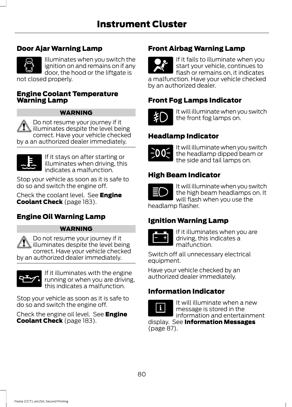 Instrument cluster | FORD 2015 Fiesta User Manual | Page 83 / 423