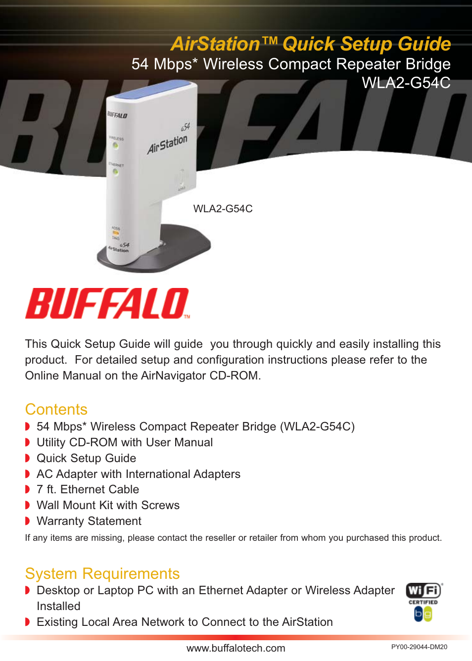 Buffalo Technology Buffalo AirStation WLA2-G54C User Manual | 10 pages