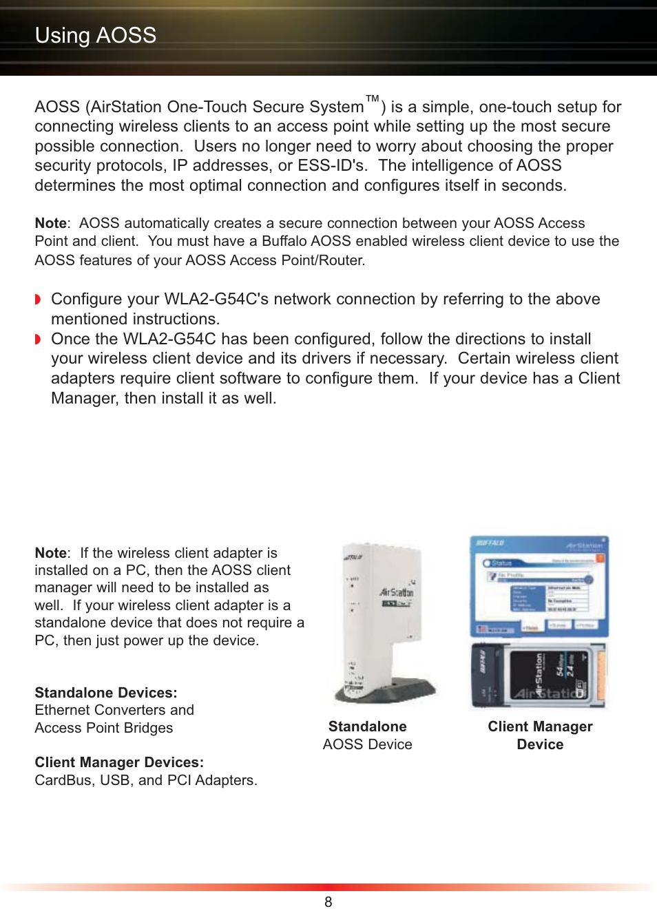 Using aoss | Buffalo Technology Buffalo AirStation WLA2-G54C User Manual | Page 8 / 10