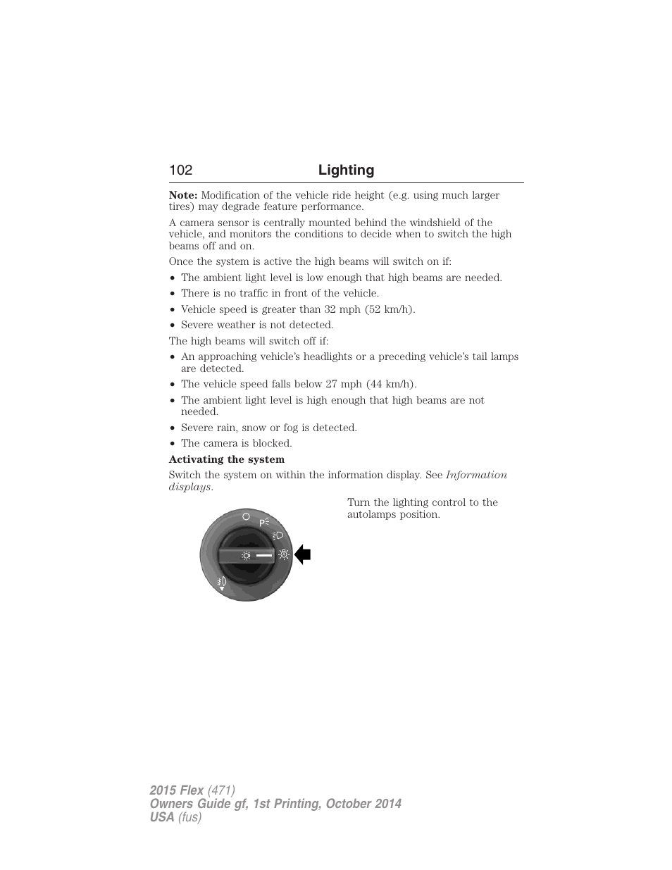 102 lighting | FORD 2015 Flex User Manual | Page 103 / 571