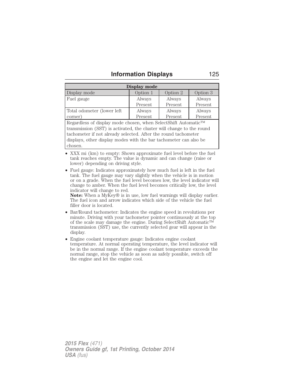 Information displays 125 | FORD 2015 Flex User Manual | Page 126 / 571