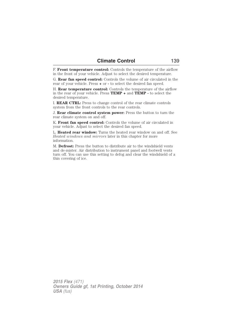 Climate control 139 | FORD 2015 Flex User Manual | Page 140 / 571