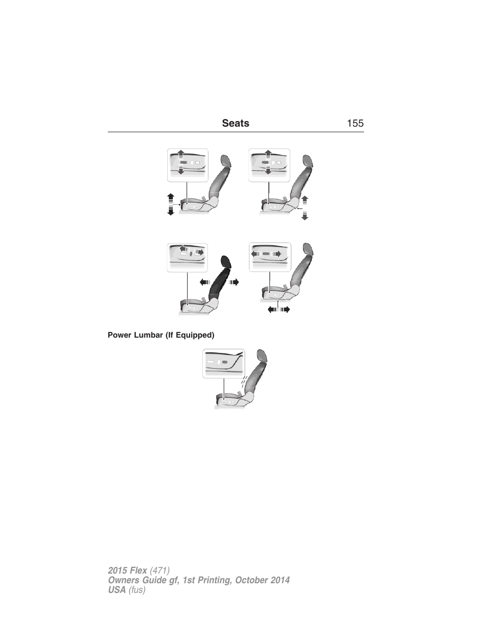 Power lumbar (if equipped) | FORD 2015 Flex User Manual | Page 156 / 571
