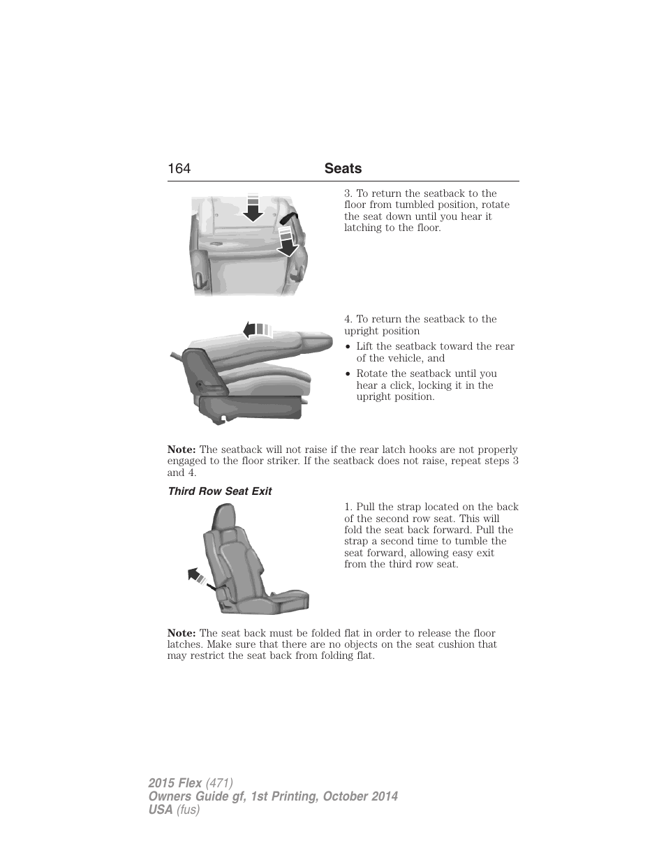 Third row seat exit, 164 seats | FORD 2015 Flex User Manual | Page 165 / 571