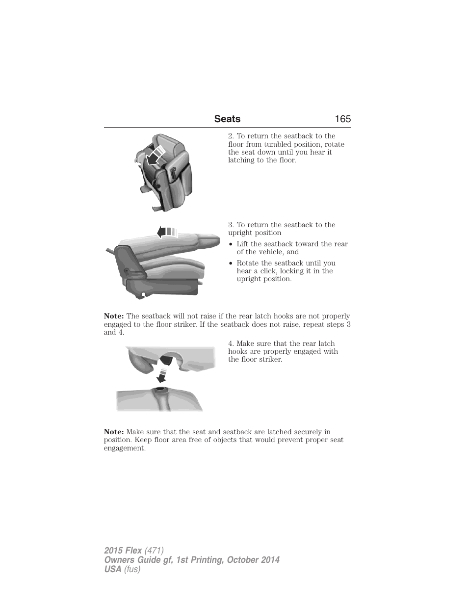 Seats 165 | FORD 2015 Flex User Manual | Page 166 / 571