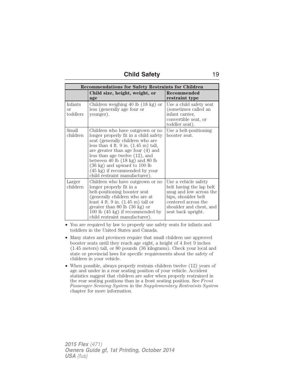 Child safety 19 | FORD 2015 Flex User Manual | Page 20 / 571