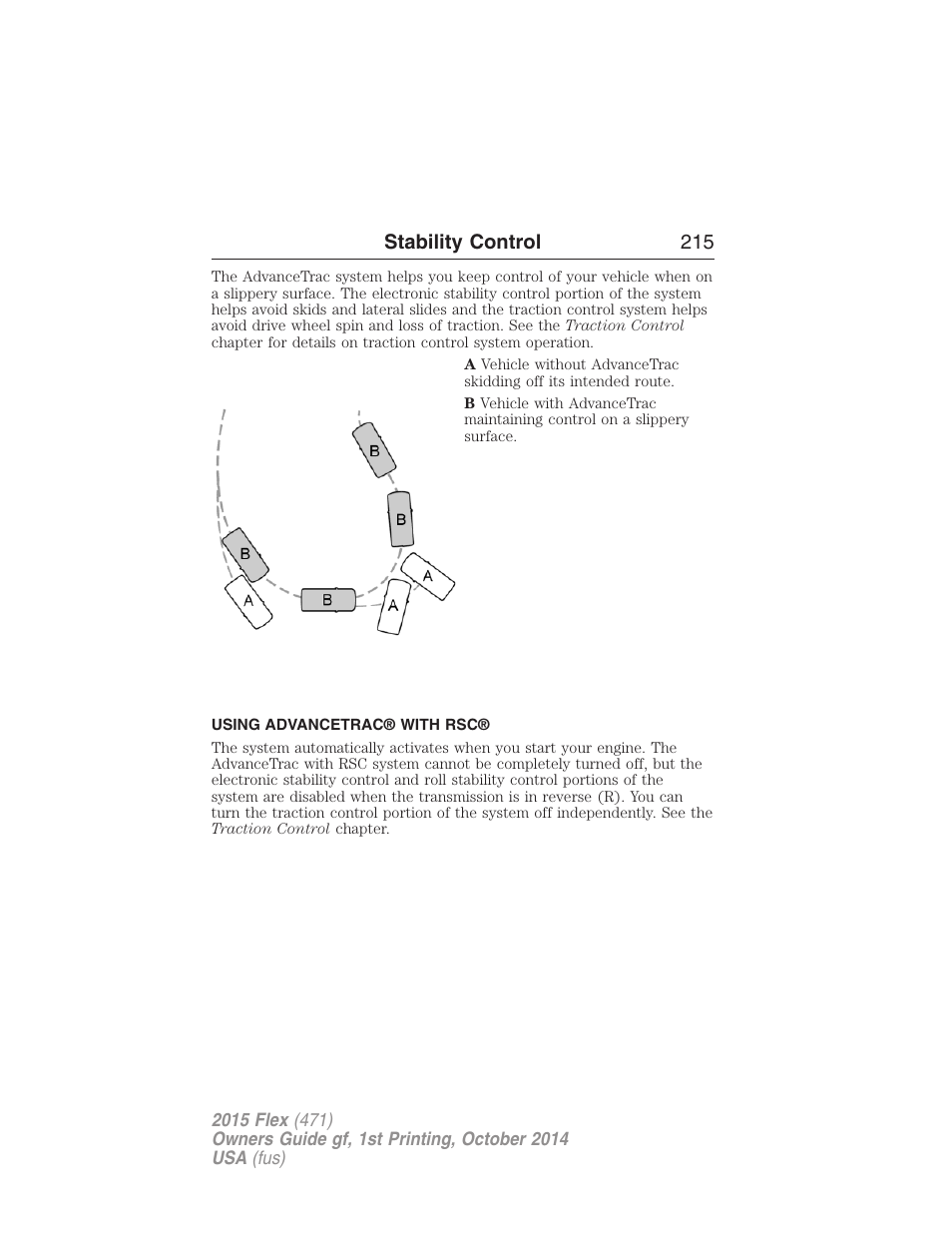 Using advancetrac® with rsc | FORD 2015 Flex User Manual | Page 216 / 571