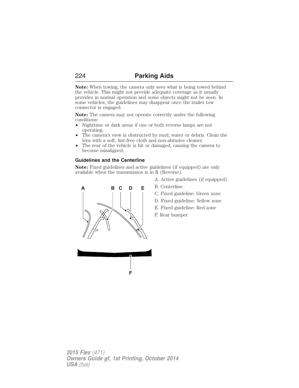 Guidelines and the centerline, 224 parking aids | FORD 2015 Flex User Manual | Page 225 / 571