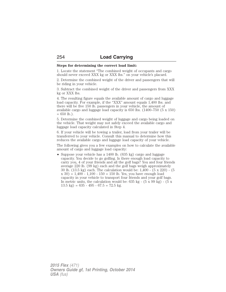 254 load carrying | FORD 2015 Flex User Manual | Page 255 / 571