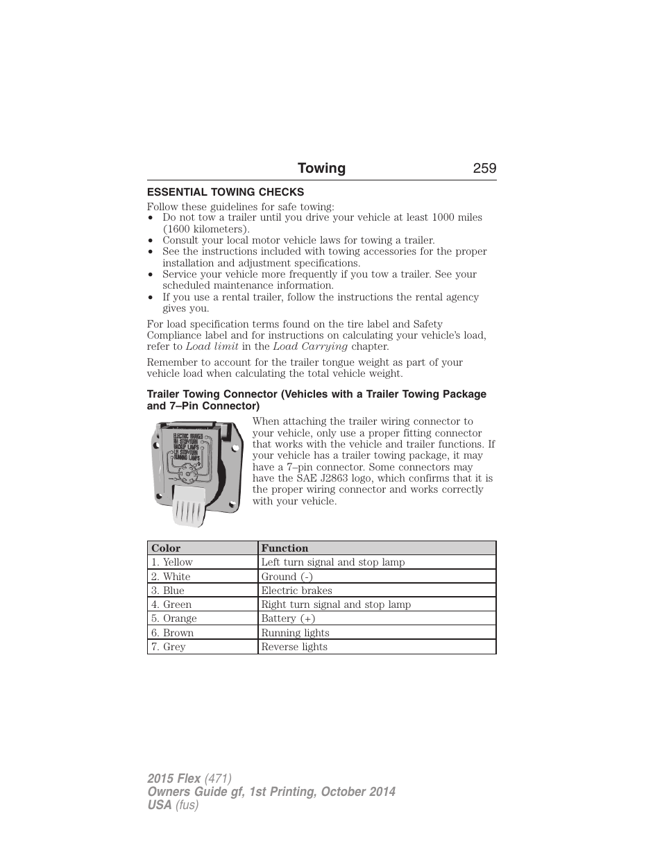 Essential towing checks, Towing 259 | FORD 2015 Flex User Manual | Page 260 / 571