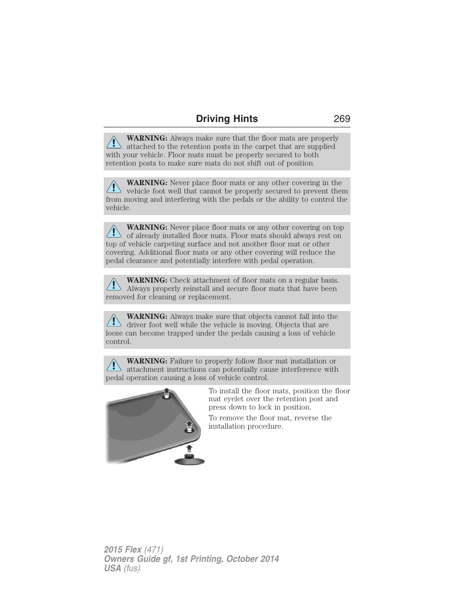 Driving hints 269 | FORD 2015 Flex User Manual | Page 270 / 571