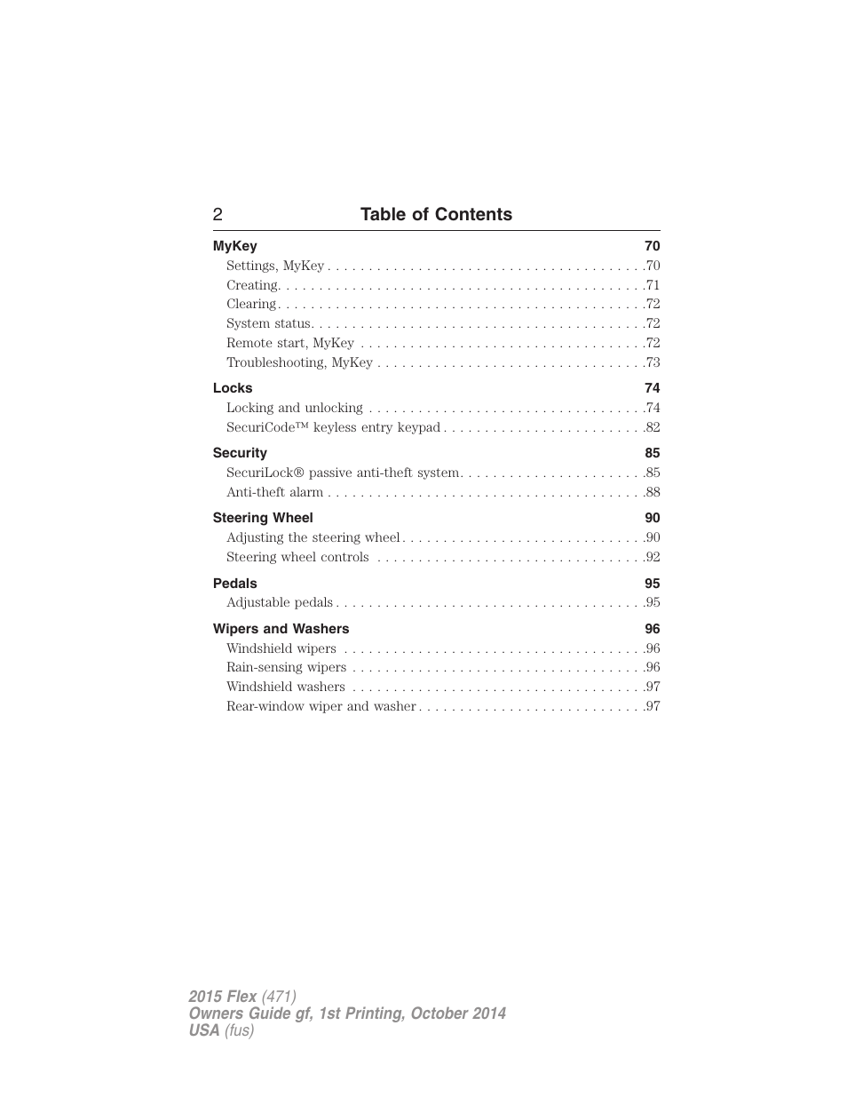 2table of contents | FORD 2015 Flex User Manual | Page 3 / 571