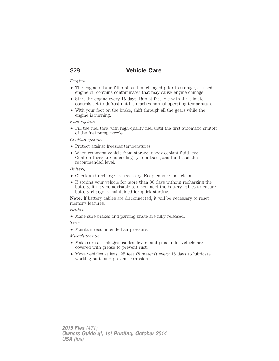 328 vehicle care | FORD 2015 Flex User Manual | Page 329 / 571