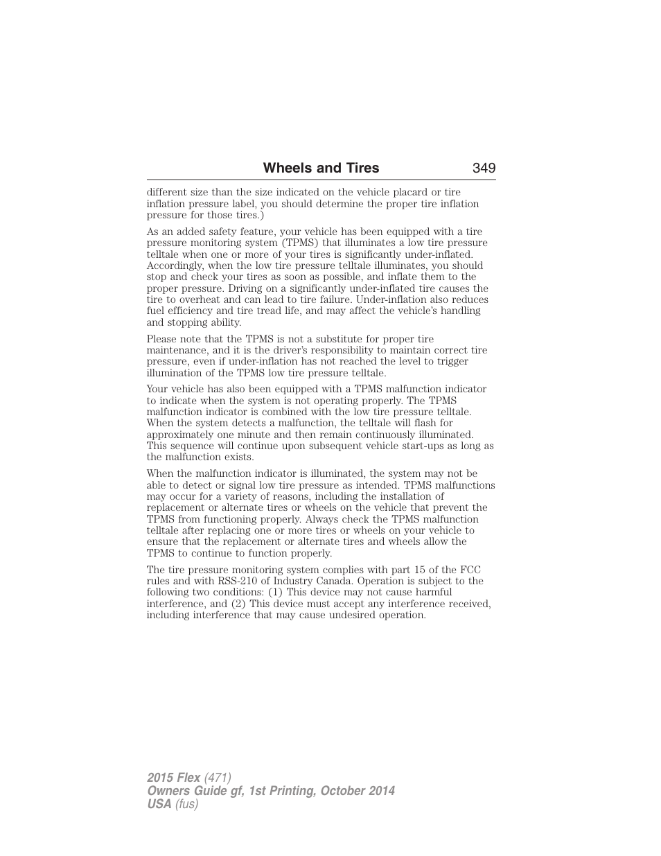 Wheels and tires 349 | FORD 2015 Flex User Manual | Page 350 / 571