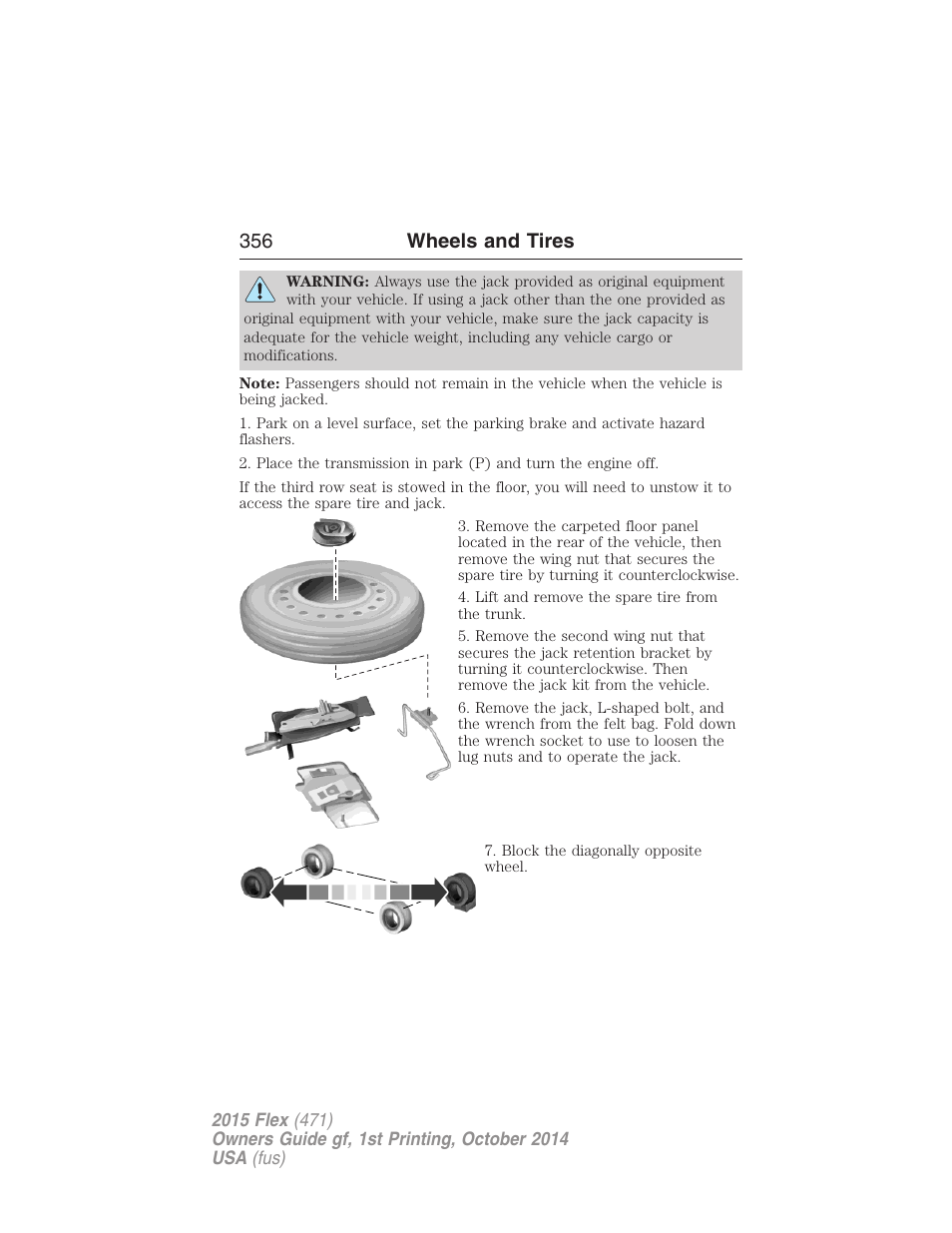 356 wheels and tires | FORD 2015 Flex User Manual | Page 357 / 571