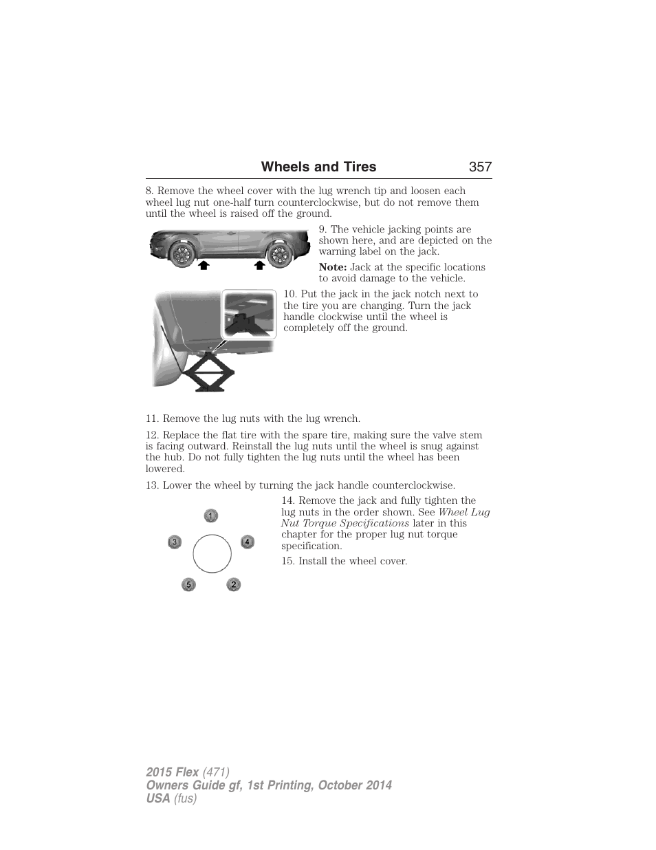 Wheels and tires 357 | FORD 2015 Flex User Manual | Page 358 / 571