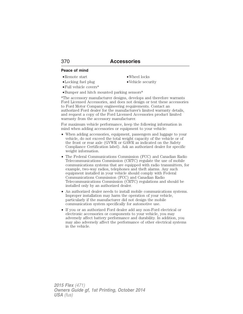 Peace of mind, 370 accessories | FORD 2015 Flex User Manual | Page 371 / 571