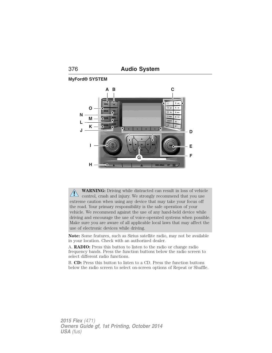 Myford® system, Myford™ system, 376 audio system | FORD 2015 Flex User Manual | Page 377 / 571