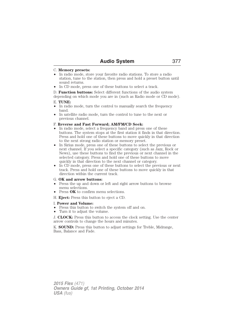 Audio system 377 | FORD 2015 Flex User Manual | Page 378 / 571
