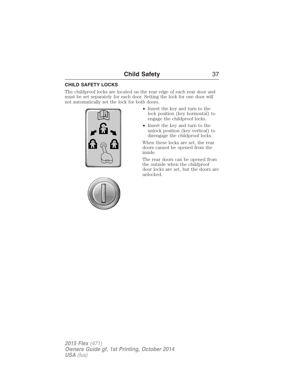 Child safety locks, Child safety 37 | FORD 2015 Flex User Manual | Page 38 / 571