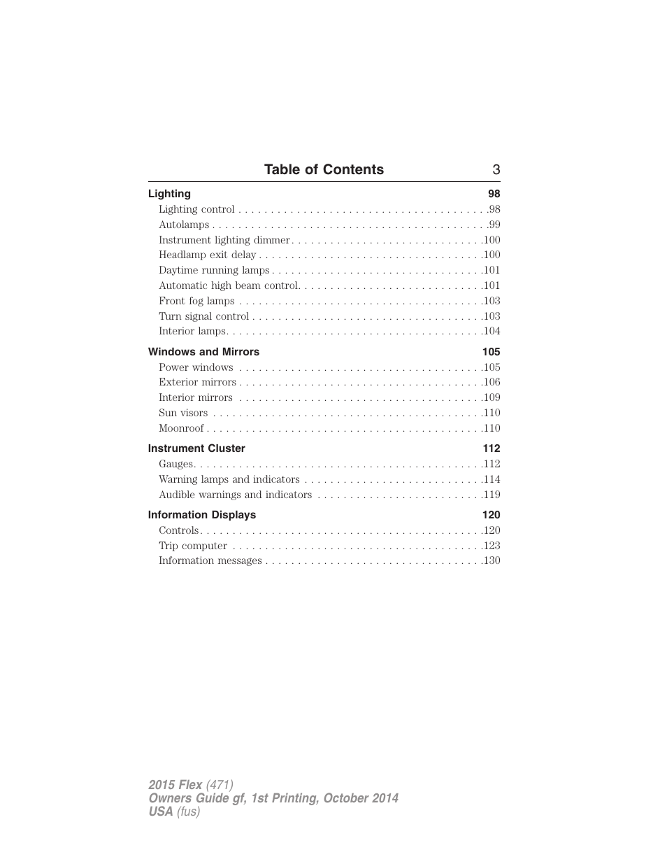 Table of contents 3 | FORD 2015 Flex User Manual | Page 4 / 571