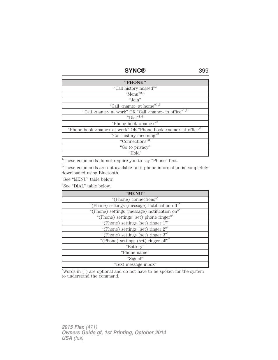 Sync® 399 | FORD 2015 Flex User Manual | Page 400 / 571