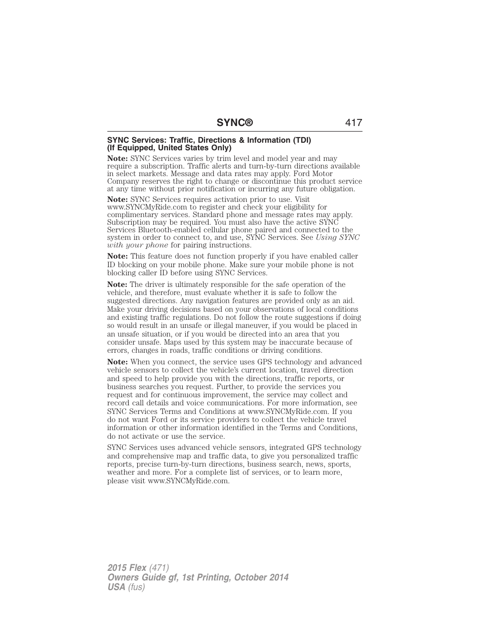 Sync® 417 | FORD 2015 Flex User Manual | Page 418 / 571