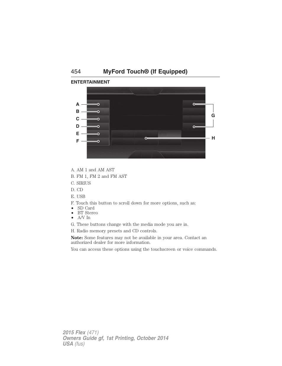 Entertainment, Listening to music, 454 myford touch® (if equipped) | FORD 2015 Flex User Manual | Page 455 / 571