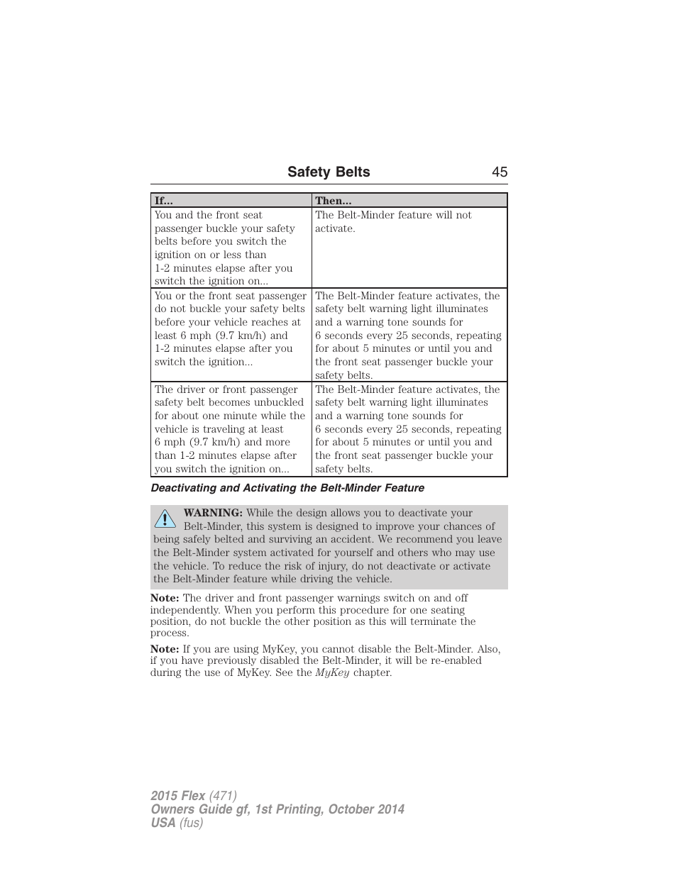 Safety belts 45 | FORD 2015 Flex User Manual | Page 46 / 571