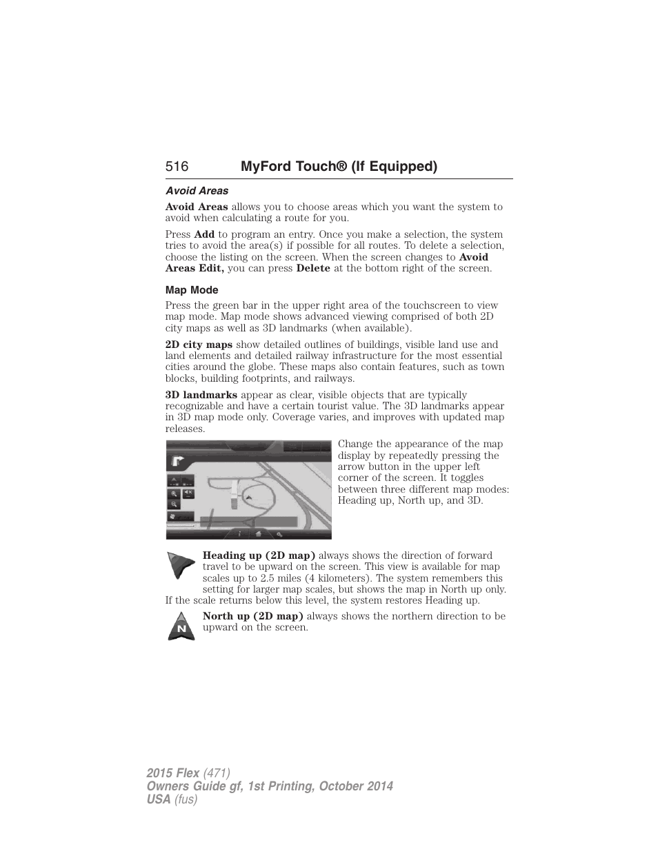Avoid areas, Map mode, 516 myford touch® (if equipped) | FORD 2015 Flex User Manual | Page 517 / 571