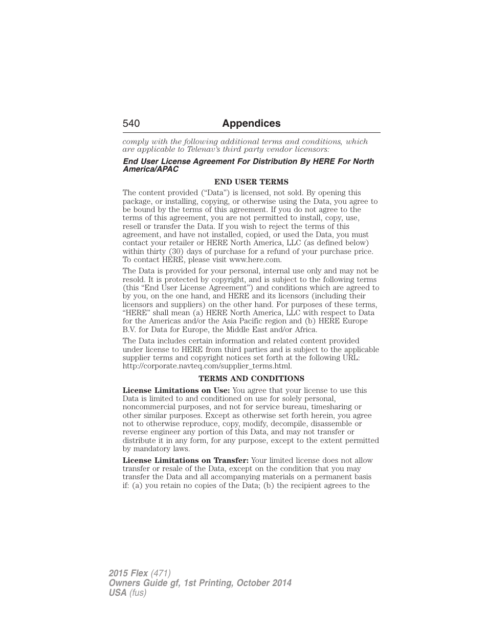 540 appendices | FORD 2015 Flex User Manual | Page 541 / 571