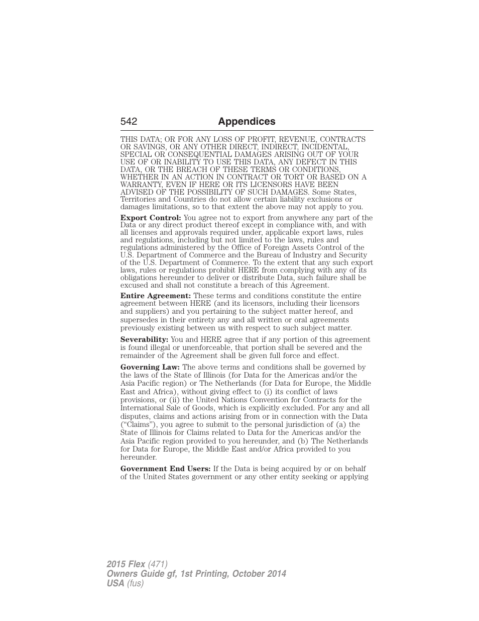 542 appendices | FORD 2015 Flex User Manual | Page 543 / 571