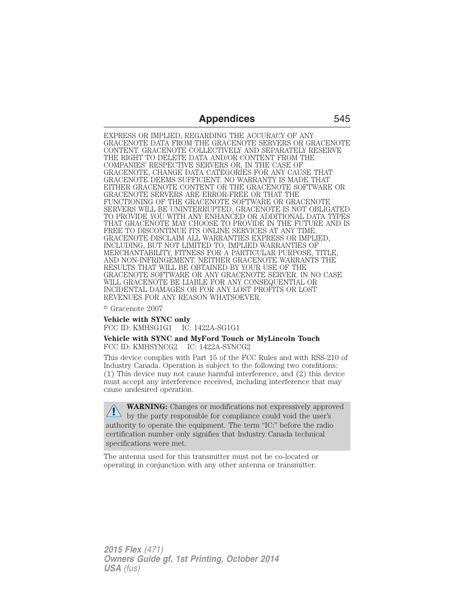 Appendices 545 | FORD 2015 Flex User Manual | Page 546 / 571