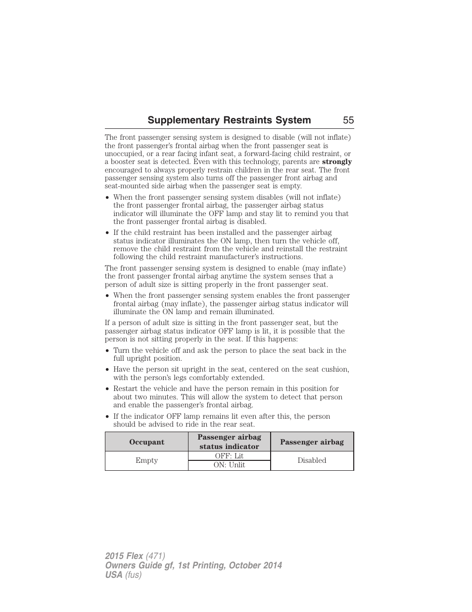 Supplementary restraints system 55 | FORD 2015 Flex User Manual | Page 56 / 571