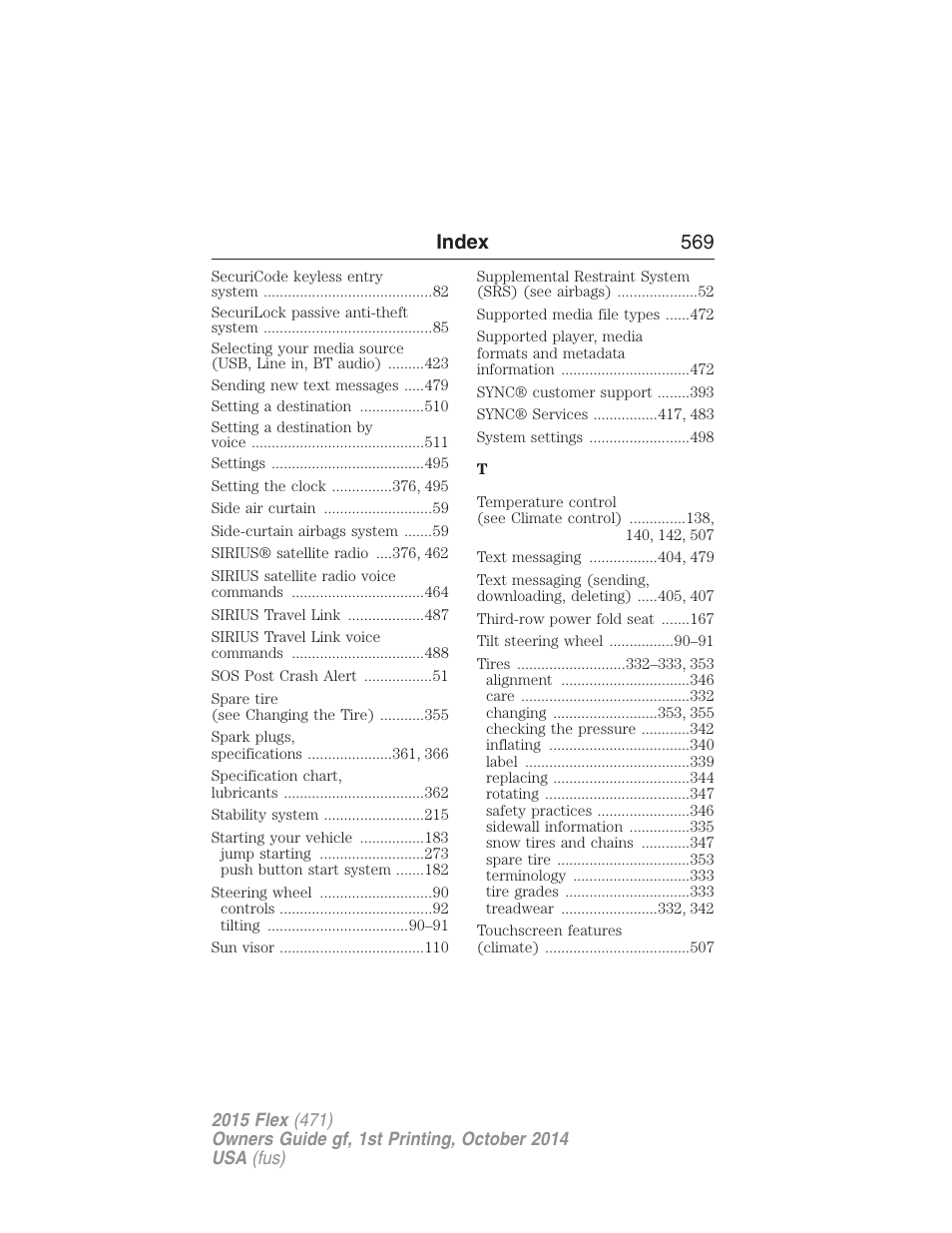 Index 569 | FORD 2015 Flex User Manual | Page 570 / 571