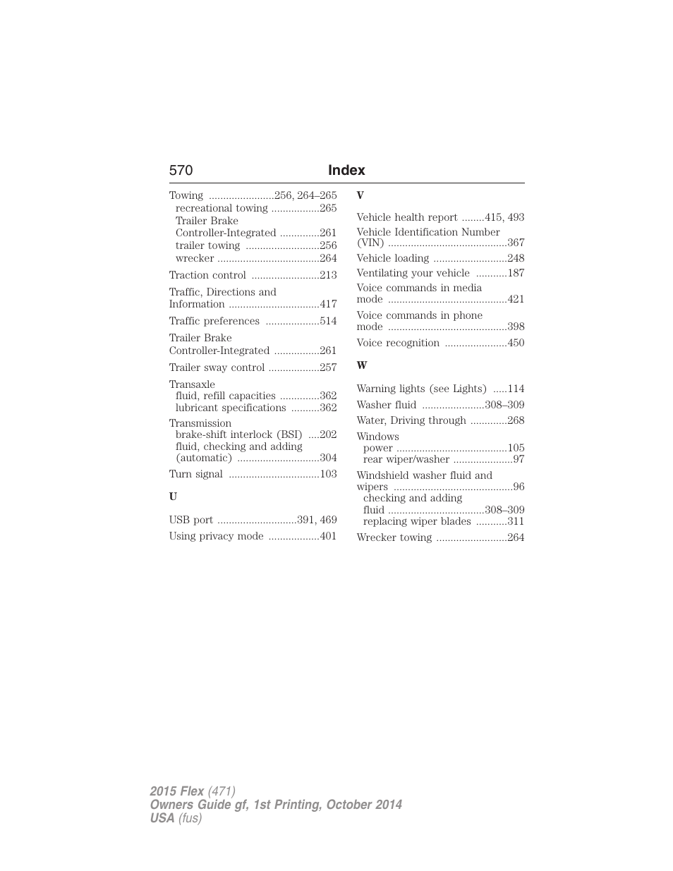 570 index | FORD 2015 Flex User Manual | Page 571 / 571