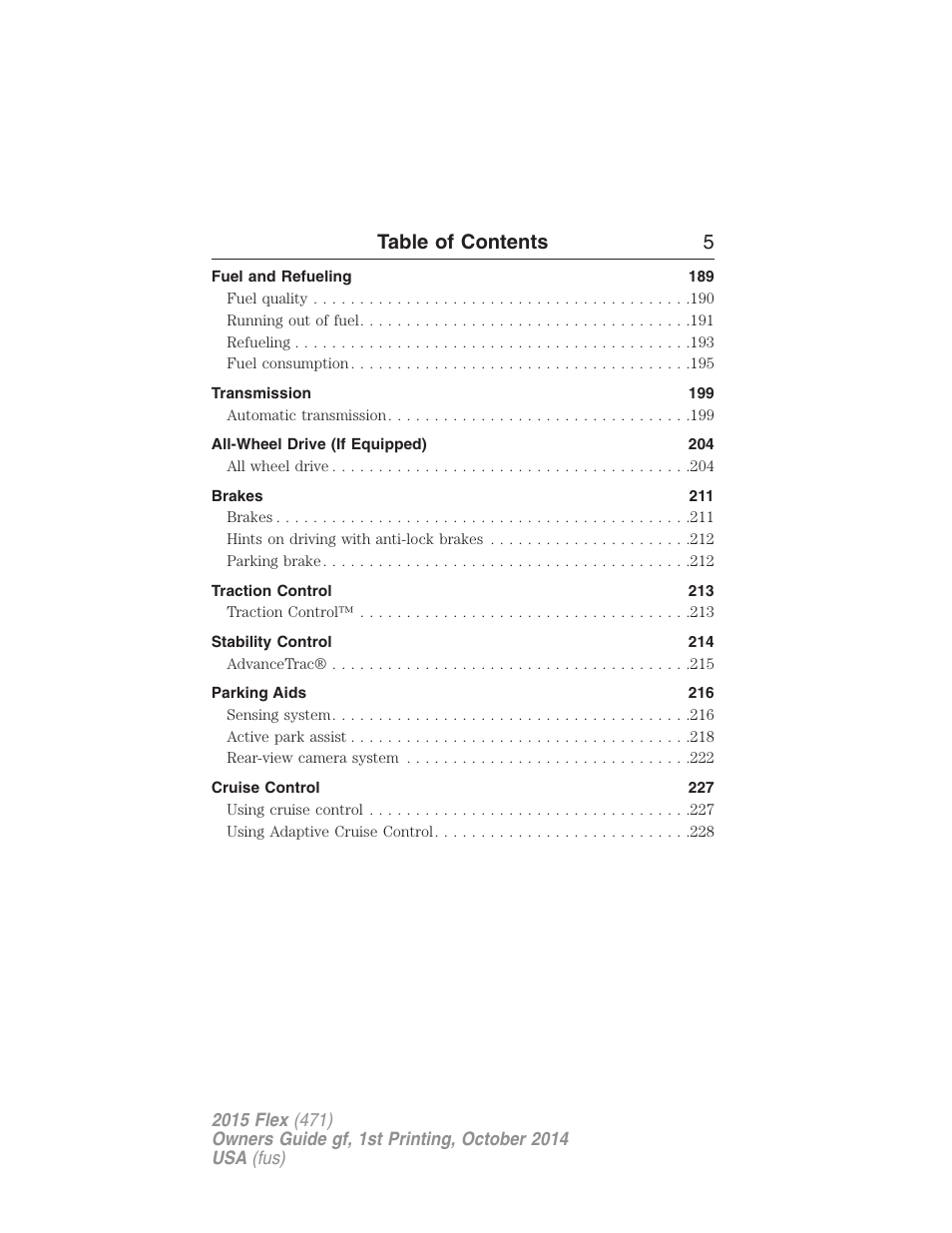 Table of contents 5 | FORD 2015 Flex User Manual | Page 6 / 571