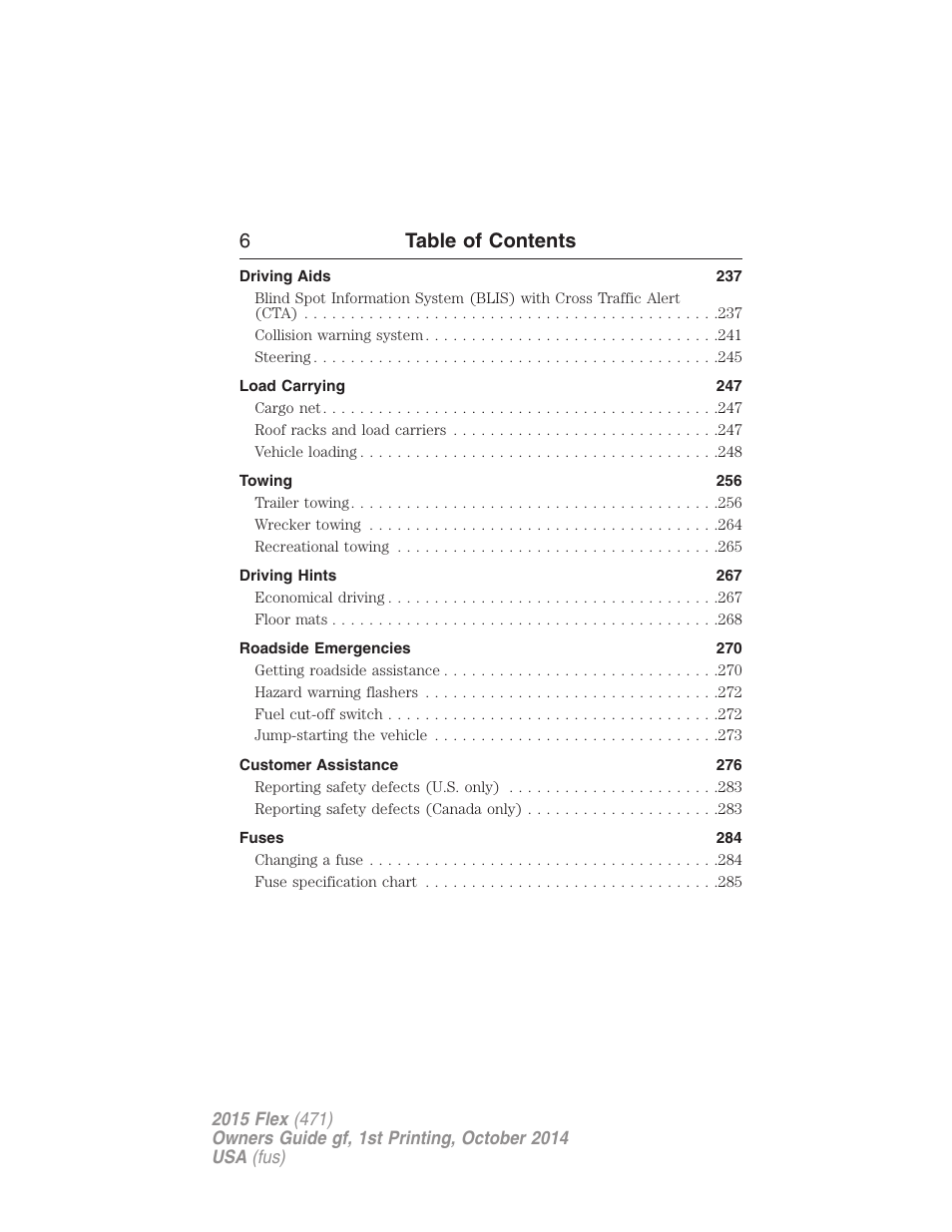 6table of contents | FORD 2015 Flex User Manual | Page 7 / 571